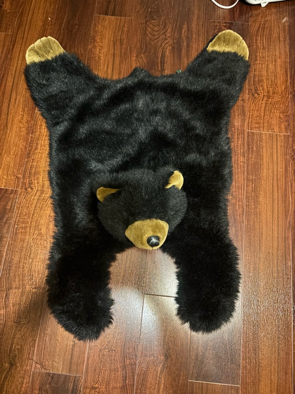 Black Plush Bear Rug for Kids - Soft Faux Fur Floor Mat